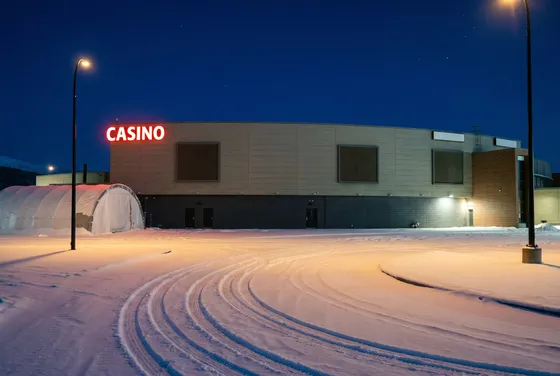 Casino block of Stoney Nakoda Resort on a winter night